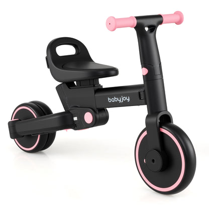 4-in-1 Foldable Toddler Tricycle with Push Handle with Adjustable Seat-Pink