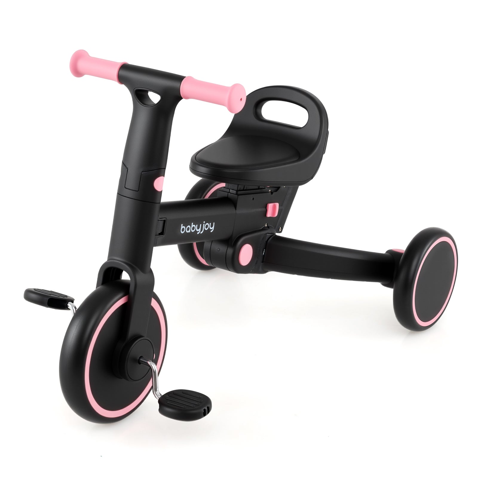 4-in-1 Foldable Toddler Tricycle with Push Handle with Adjustable Seat-Pink