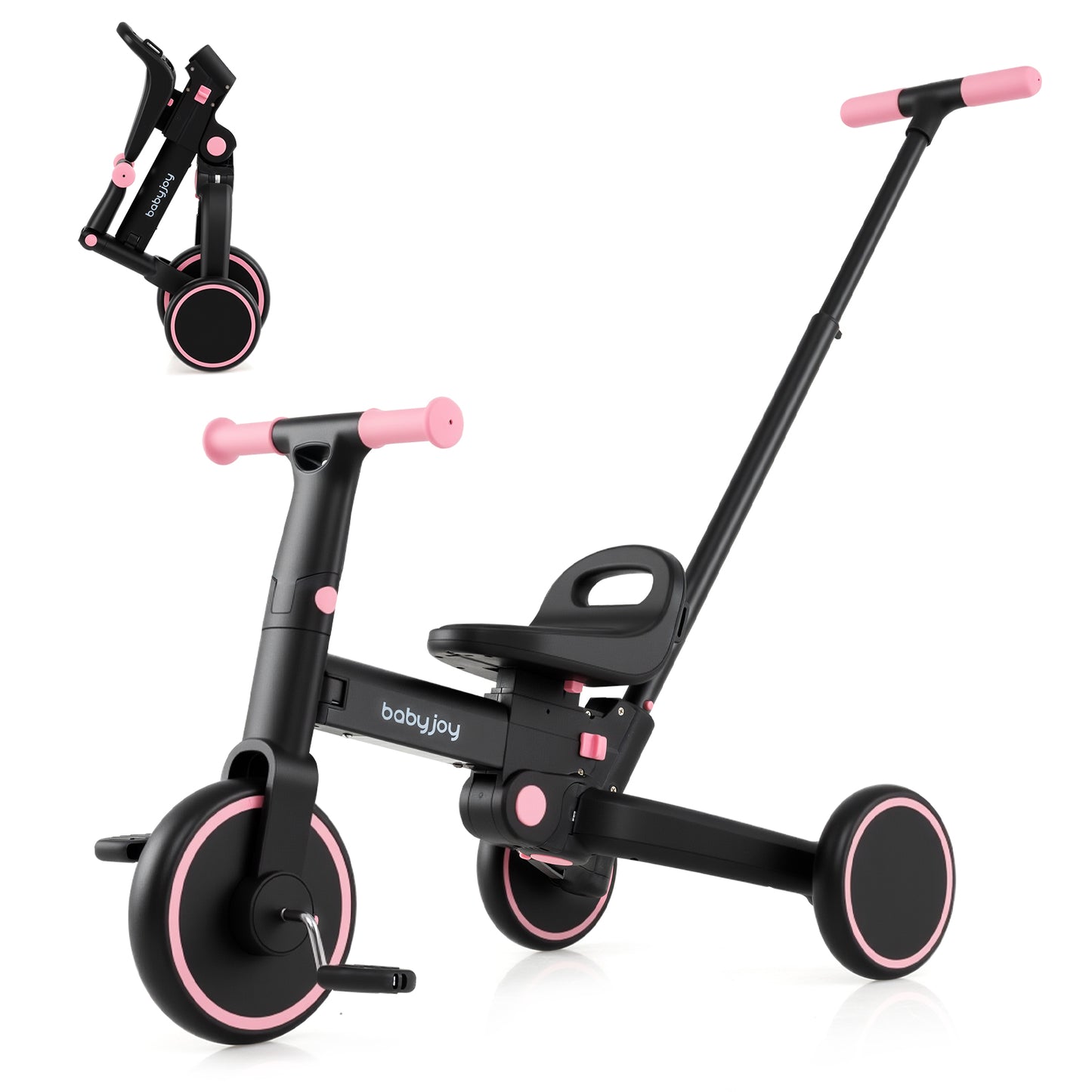 4-in-1 Foldable Toddler Tricycle with Push Handle with Adjustable Seat-Pink