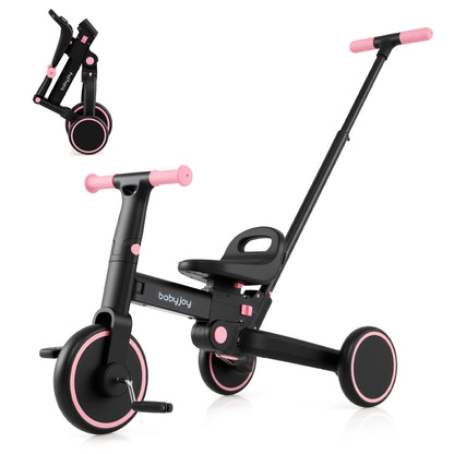 4-in-1 Foldable Toddler Tricycle with Push Handle with Adjustable Seat-Pink