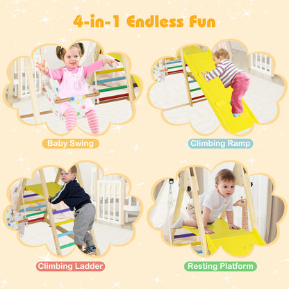 4-in-1 Indoor Jungle Gym with Baby Swing and Climbing Ramp-Multicolor