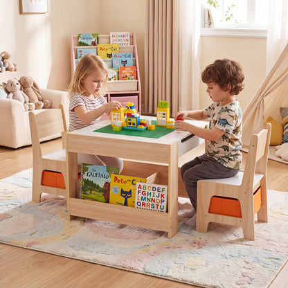 Kids Table and Chair Set with Building Blocks & Storage