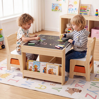 Kids Table and Chair Set with Building Blocks & Storage