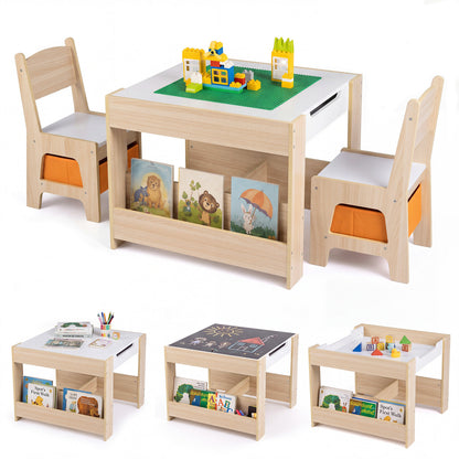 Kids Table and Chair Set with Building Blocks & Storage