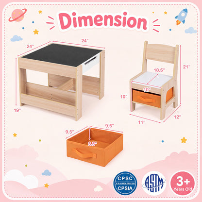 Kids Table and Chair Set with Building Blocks & Storage