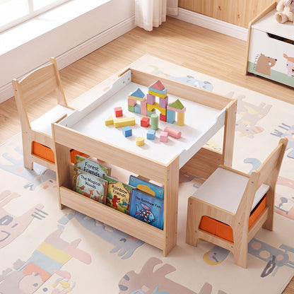 Kids Table and Chair Set with Building Blocks & Storage