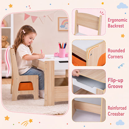 Kids Table and Chair Set with Building Blocks & Storage