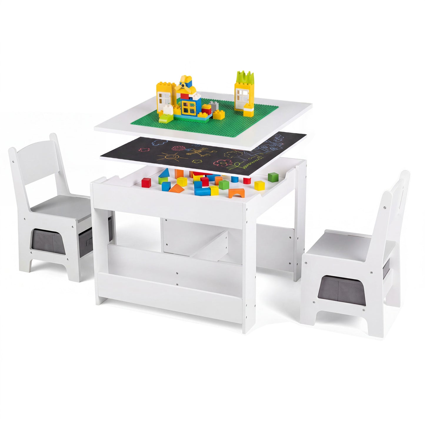 Kids Table and Chair Set with Building Blocks & Storage