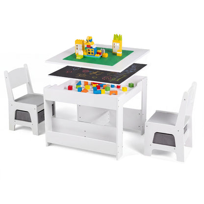 Kids Table and Chair Set with Building Blocks & Storage