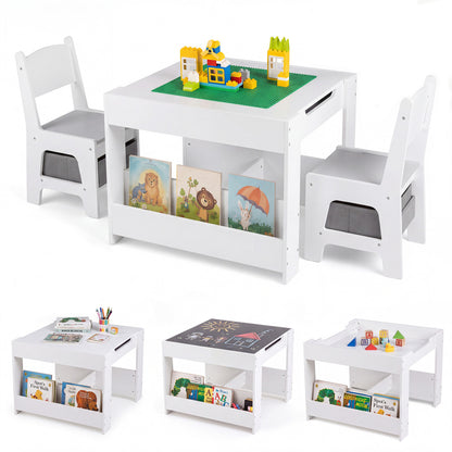 Kids Table and Chair Set with Building Blocks & Storage