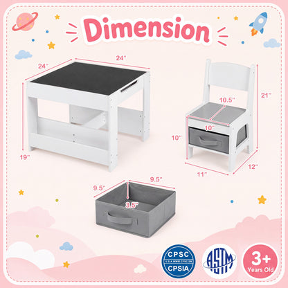 Kids Table and Chair Set with Building Blocks & Storage