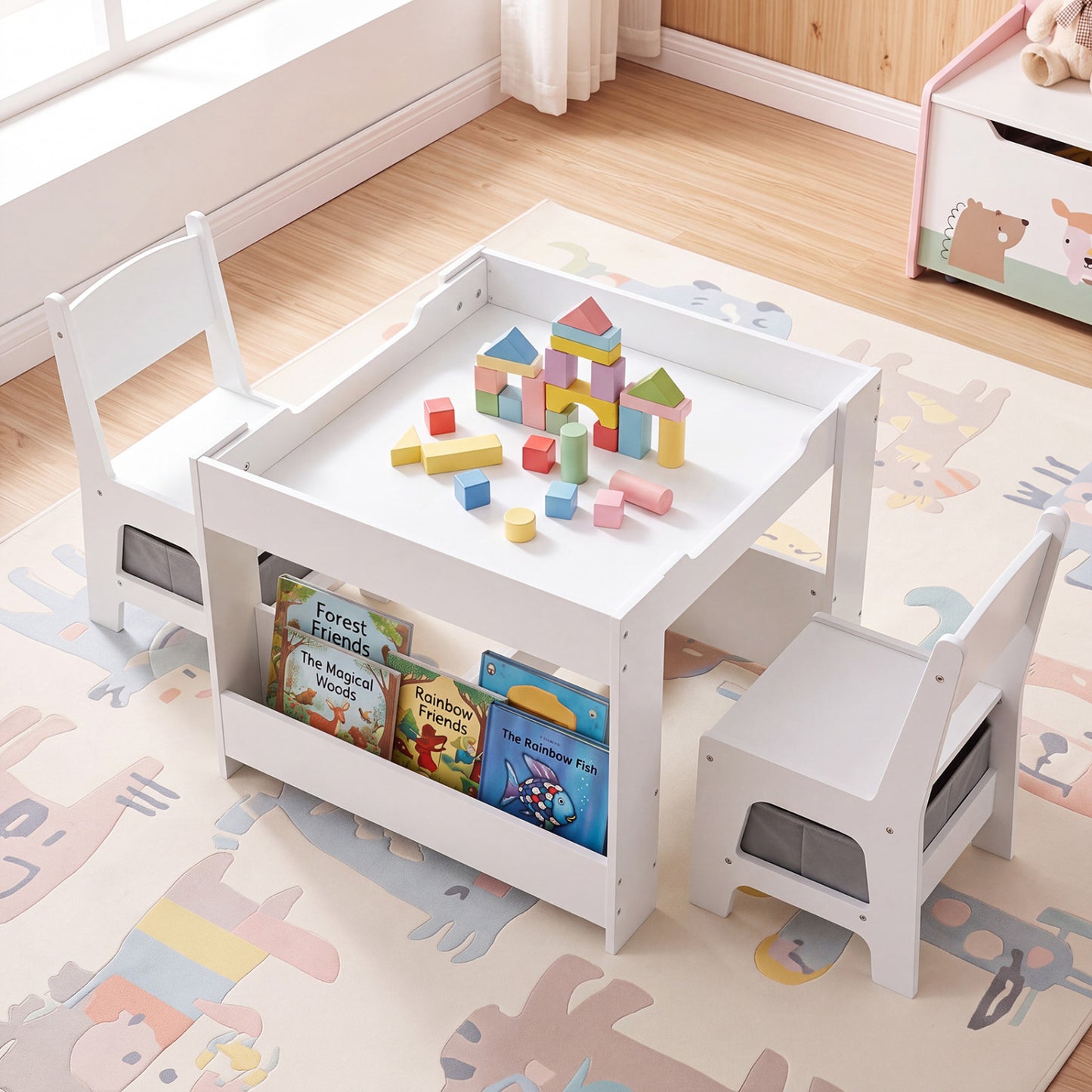Kids Table and Chair Set with Building Blocks & Storage