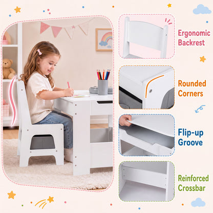 Kids Table and Chair Set with Building Blocks & Storage