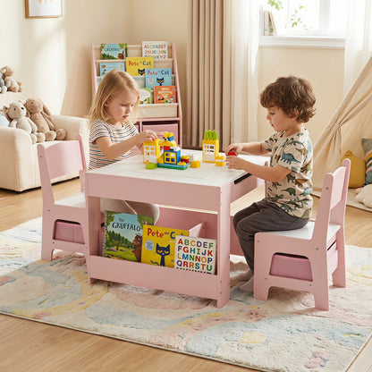 Kids Table and Chair Set with Building Blocks & Storage