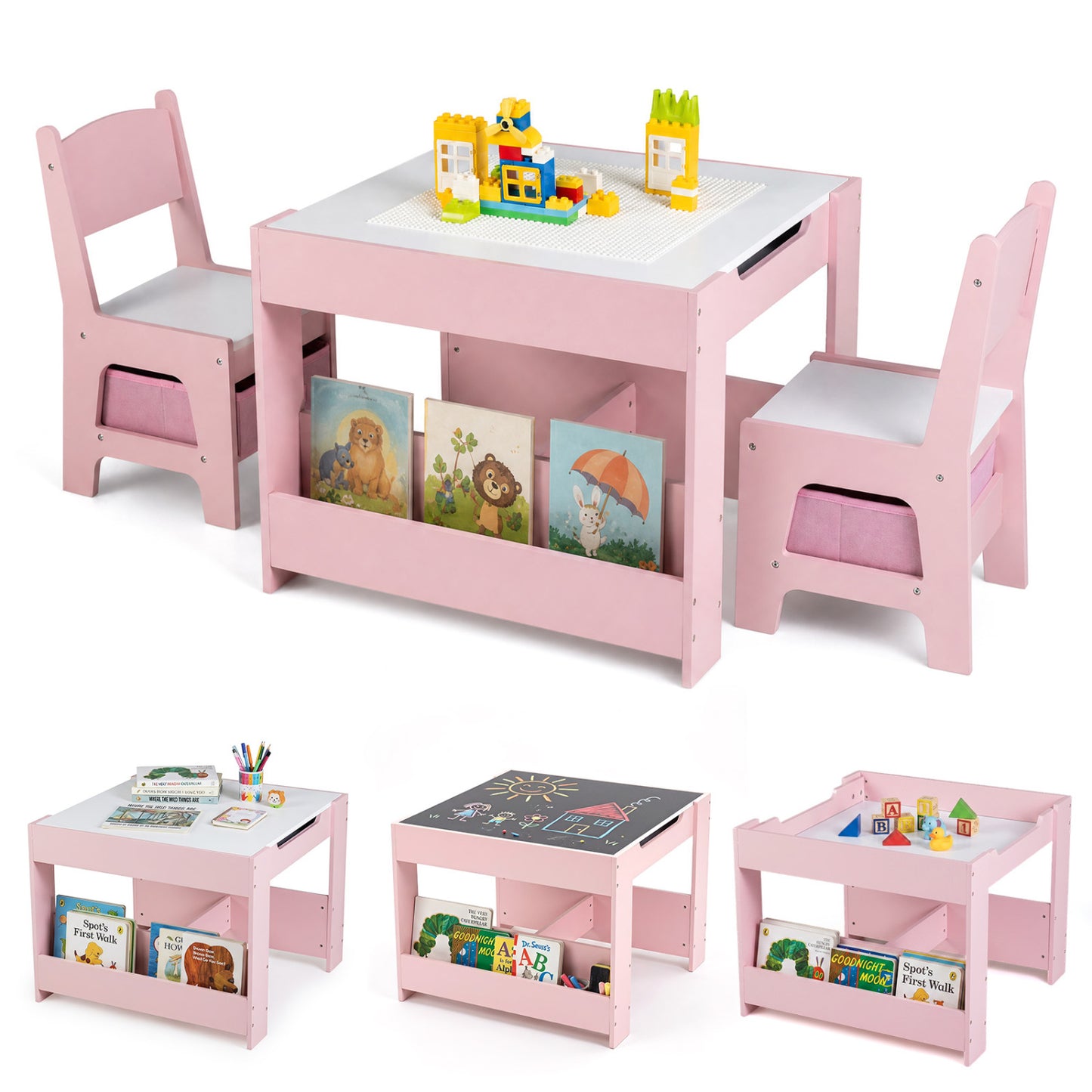 Kids Table and Chair Set with Building Blocks & Storage