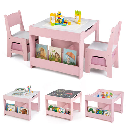 Kids Table and Chair Set with Building Blocks & Storage