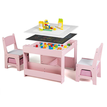 Kids Table and Chair Set with Building Blocks & Storage