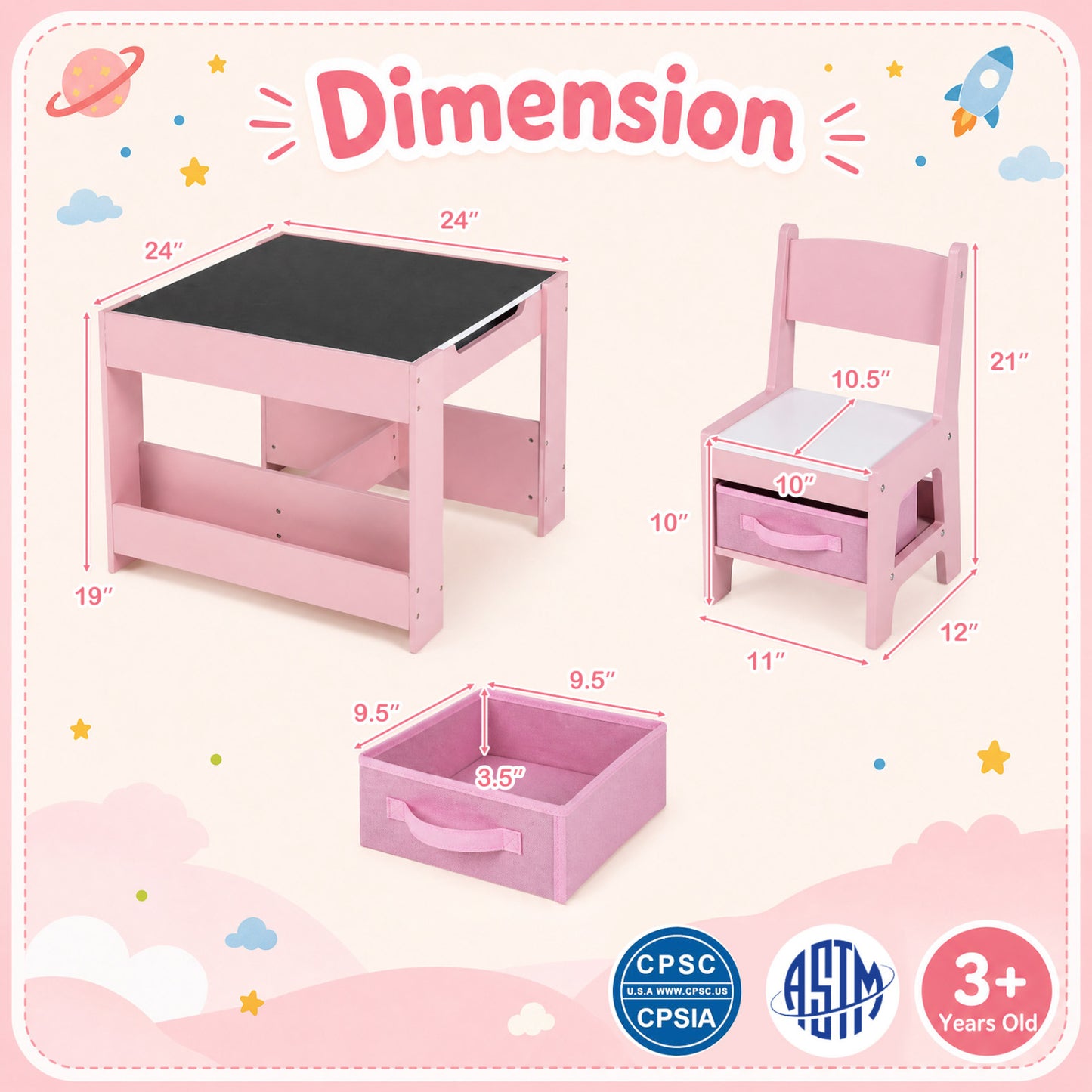 Kids Table and Chair Set with Building Blocks & Storage