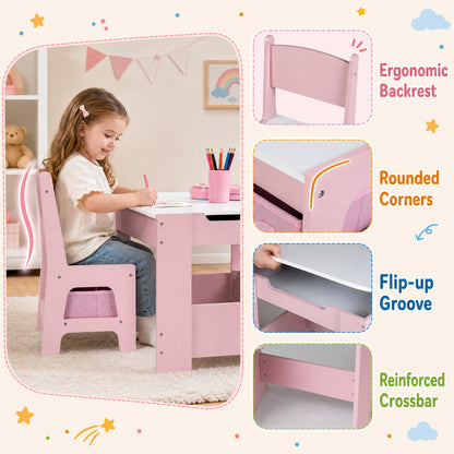 Kids Table and Chair Set with Building Blocks & Storage