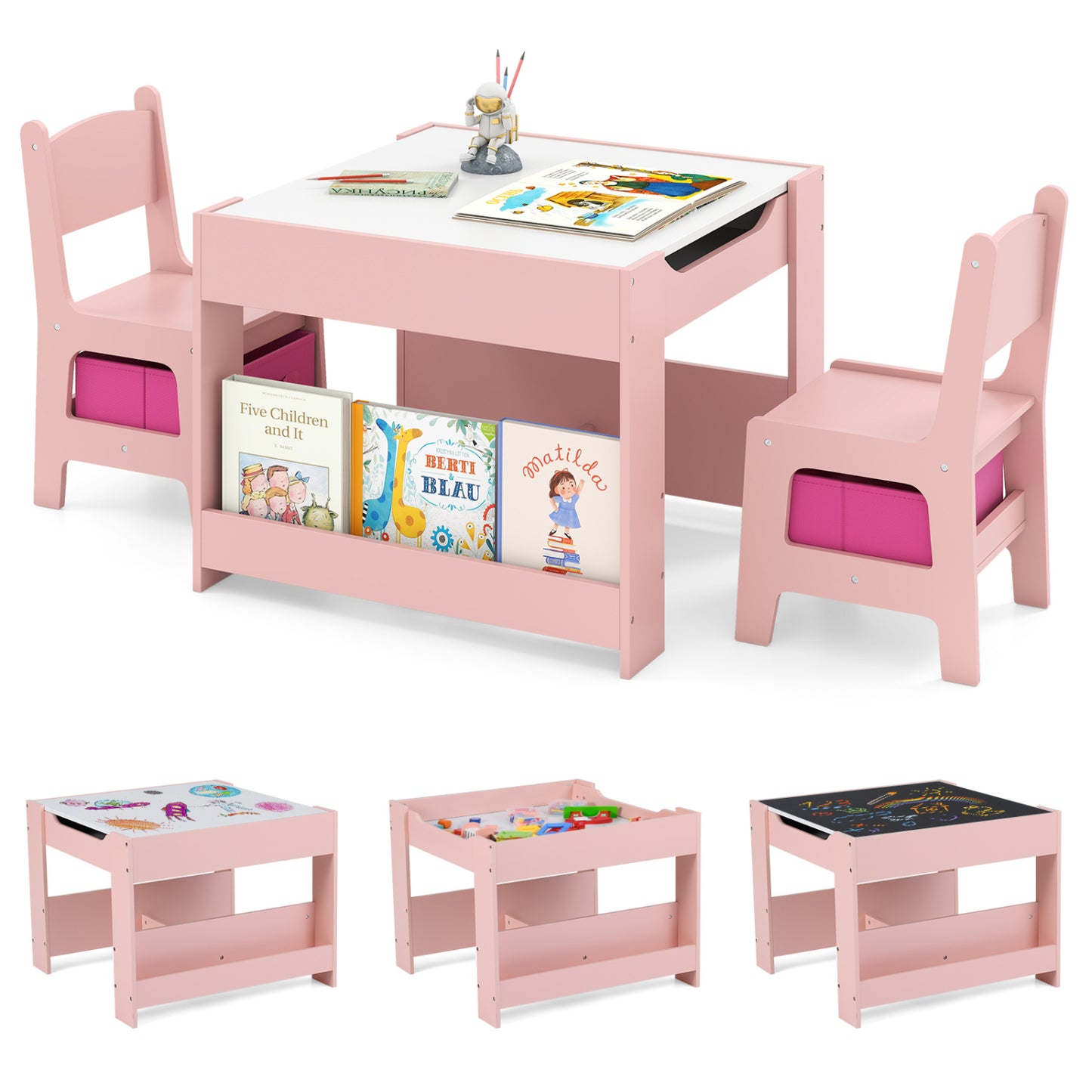 Kids Activity Table and 2 Chairs Set with Reversible Tabletop