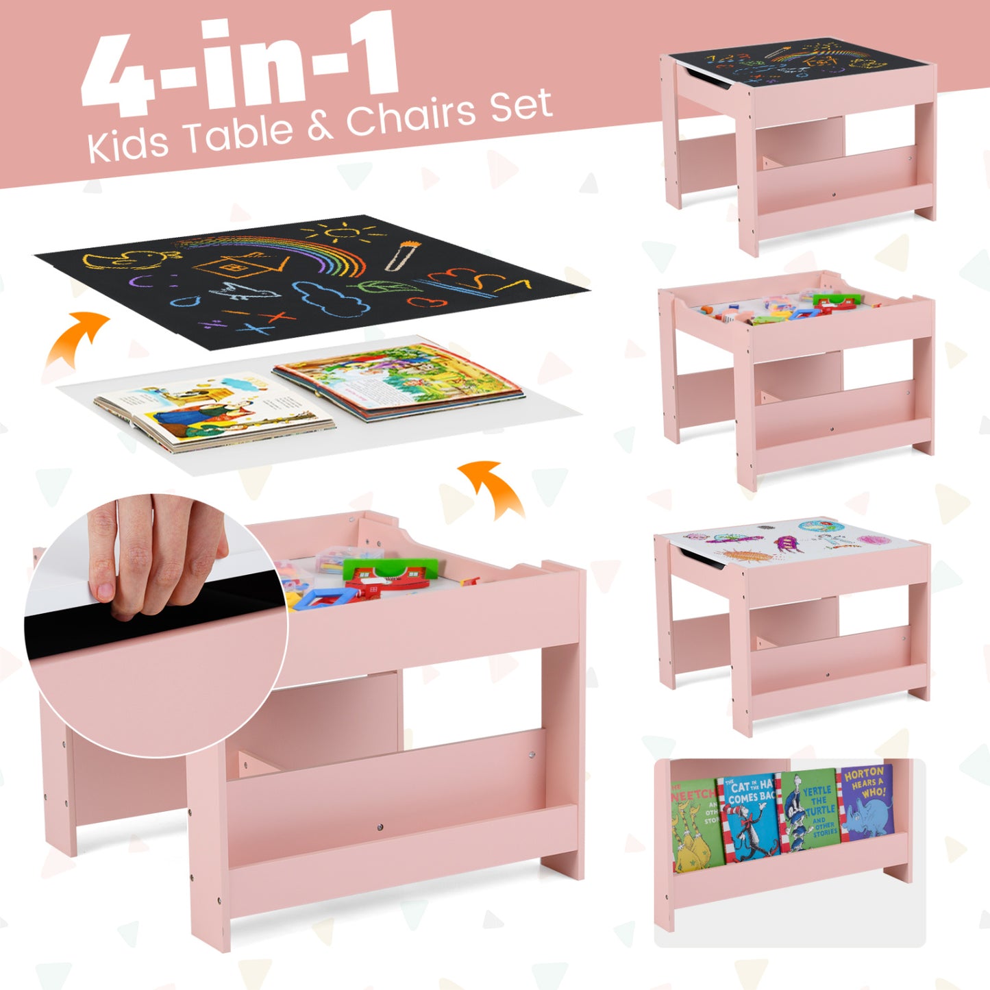 Kids Activity Table and 2 Chairs Set with Reversible Tabletop