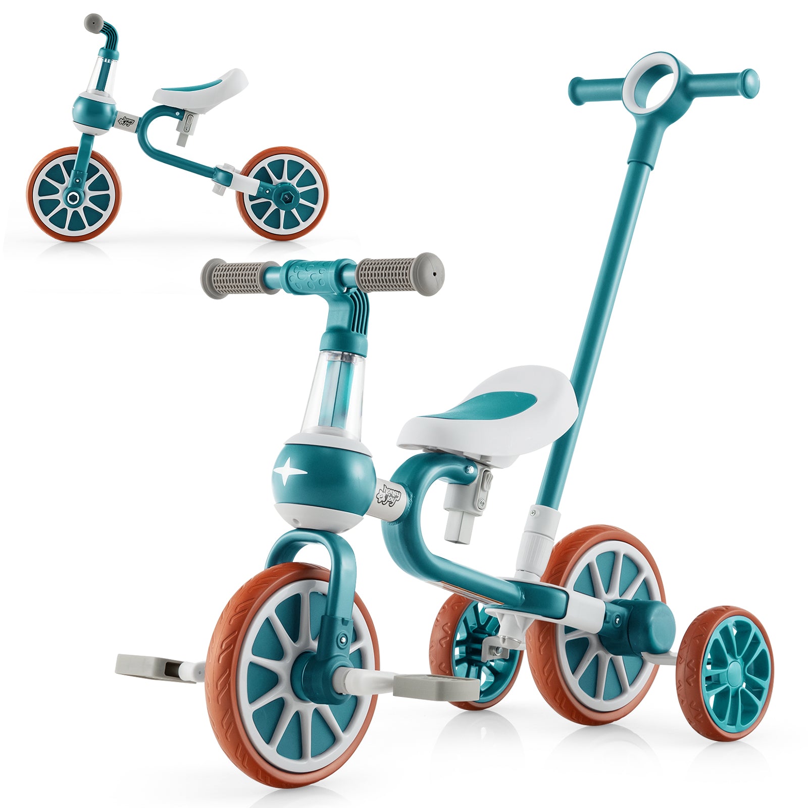 4-in-1 Kids Tricycle with Adjustable Parent Push Handle for 2-4 Years Old-Green - Green