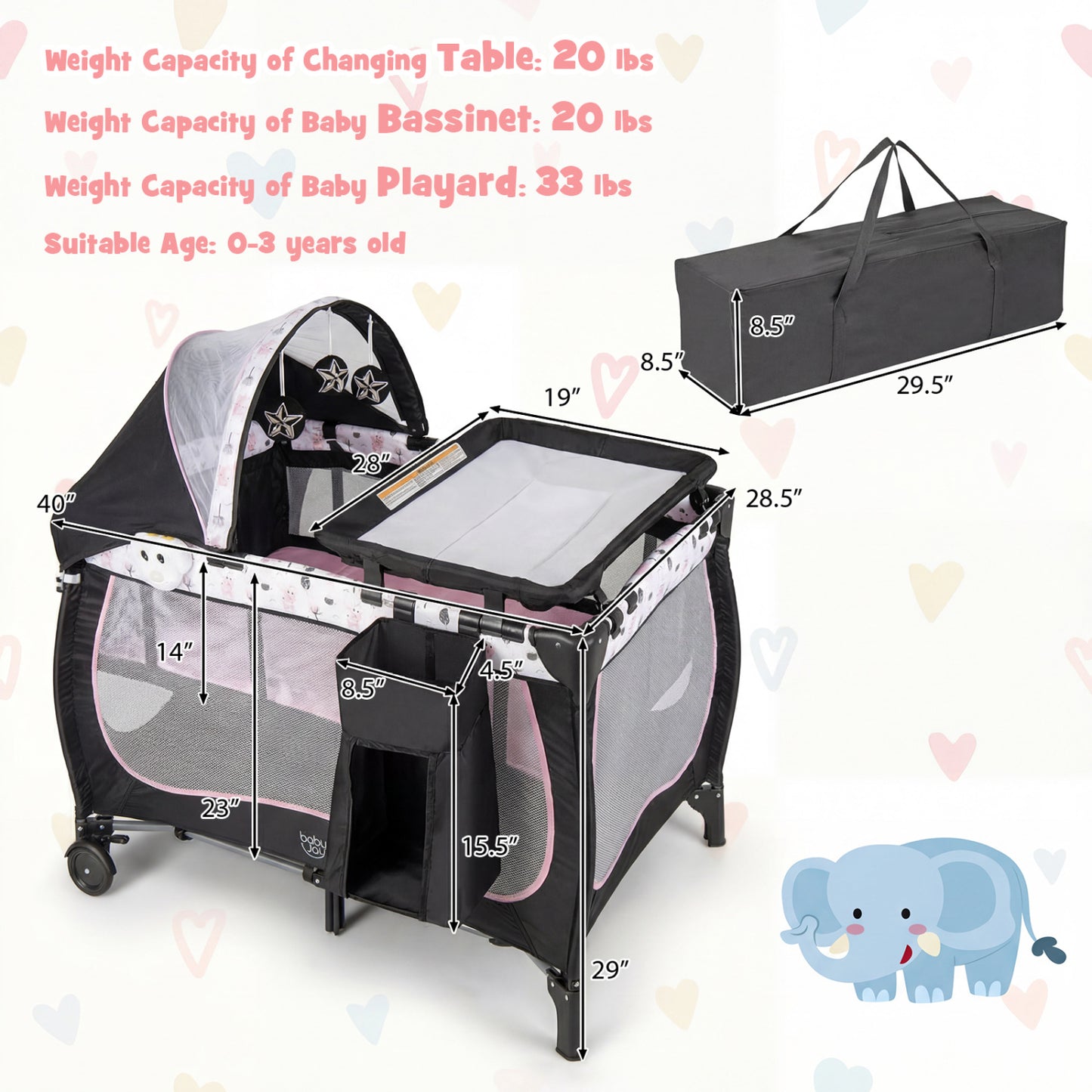 4 in 1 Portable Baby Nursery Center with Net and Music Box-Pink - Pink