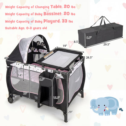 4 in 1 Portable Baby Nursery Center with Net and Music Box-Pink - Pink