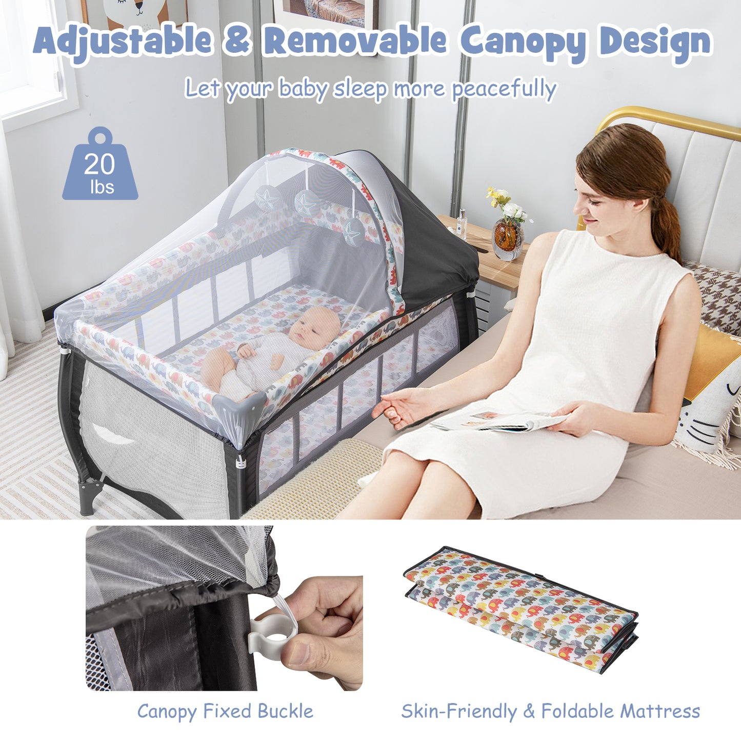 4 in 1 Portable Baby Nursery Center with Net and Music Box