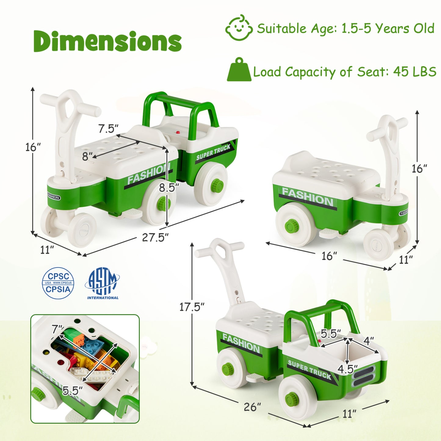 4-in-1 Ride On Push Car with Music and Storage