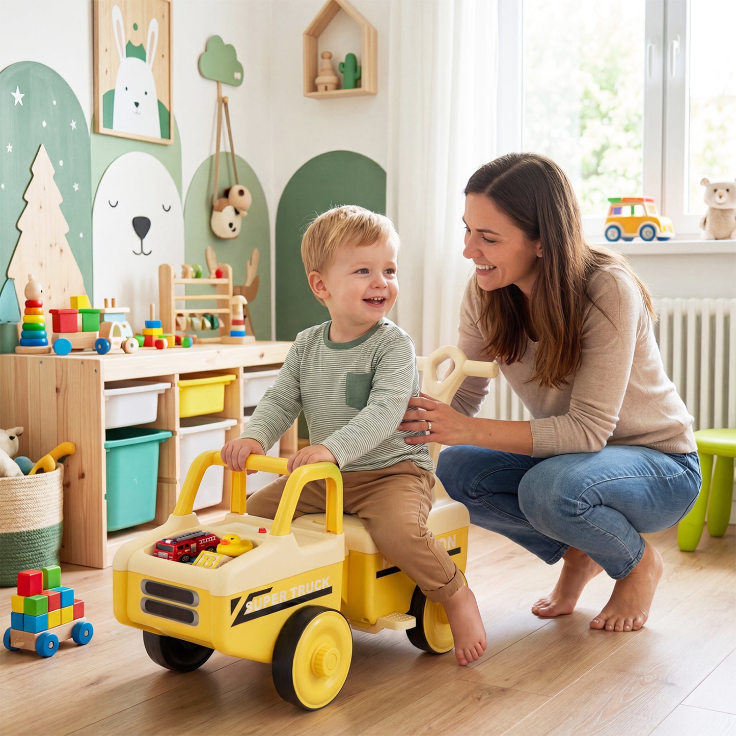 4-in-1 Ride On Push Car with Music and Storage