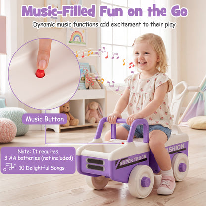 4-in-1 Ride On Push Car with Music and Storage