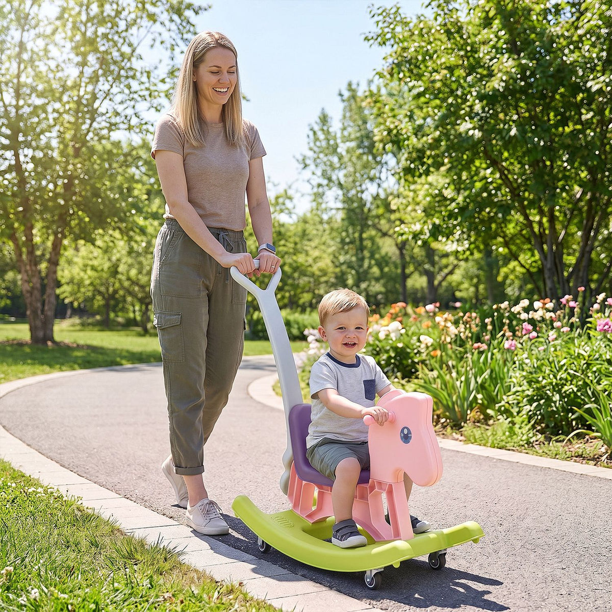 4-in-1 Rocking Horse for Toddlers Ages 12M+ with 4 Universal Wheels