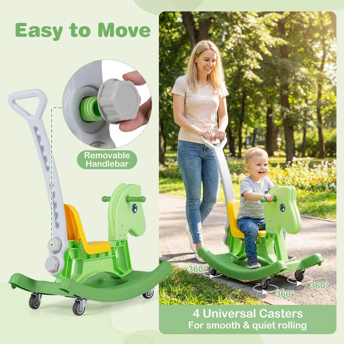 4-in-1 Rocking Horse for Toddlers Ages 12M+ with 4 Universal Wheels