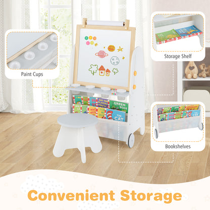 4-in-1 Toddler Activity Table Set with Magnetic Whiteboard and Chalk Board-Gray