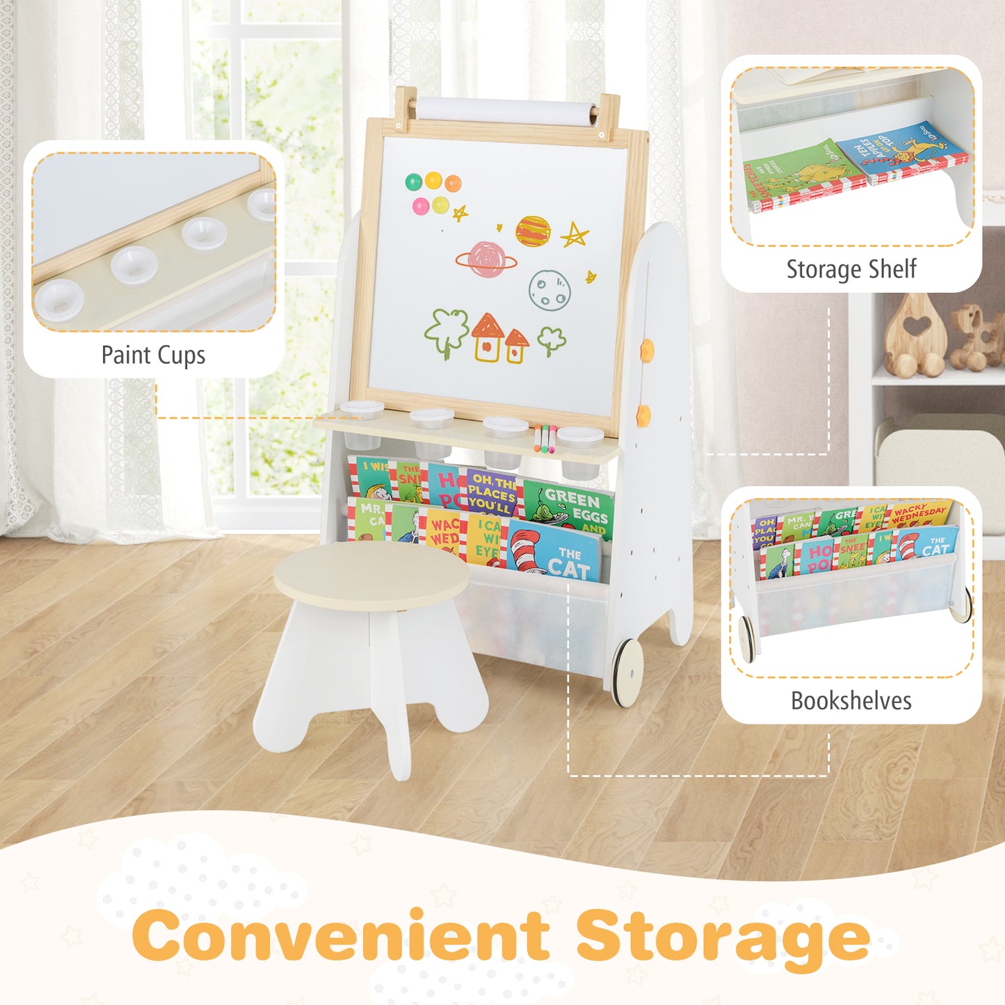 4-in-1 Toddler Activity Table Set with Magnetic Whiteboard and Chalk Board-Natural