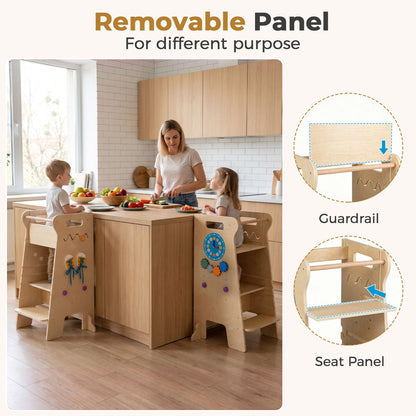 4-in-1 Toddler Tower with Chalkboard Slide and Montessori Games