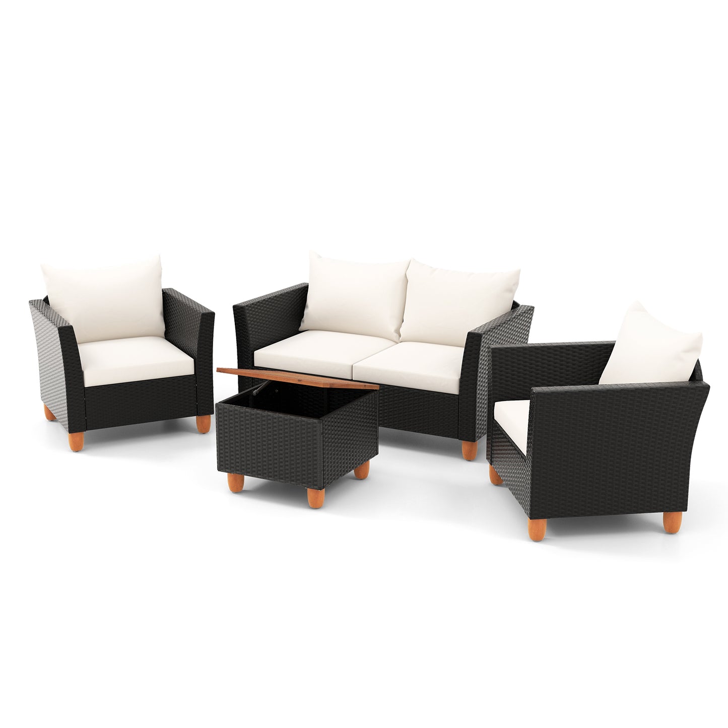 4 Pieces Outdoor Conversation Set with Storage Coffee Table-Gray - White