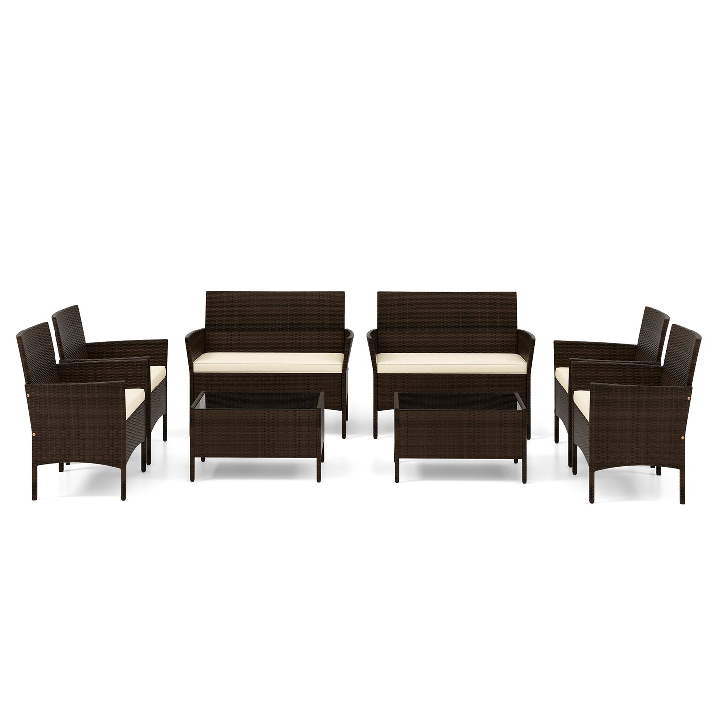 4 Piece Patio Rattan Conversation Set with Cozy Seat Cushions