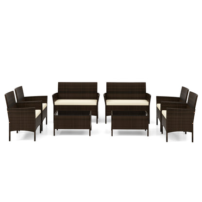 4 Piece Patio Rattan Conversation Set with Cozy Seat Cushions