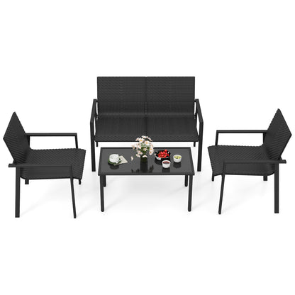 4 Pieces Patio Furniture Set with Heavy Duty Galvanized Metal Frame-Black - Black
