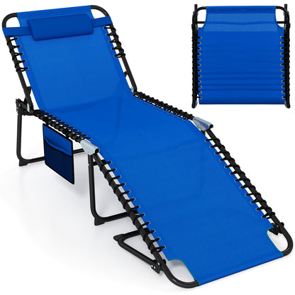 4 Position Folding Lounge Chaise with Adjustable Backrest and Footrest-Black - Navy