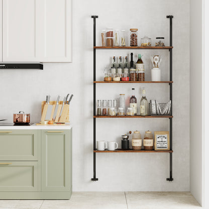 4-Tier Industrial Pipe Shelving with Metal Frame for Living Room Kitchen-Rustic Brown