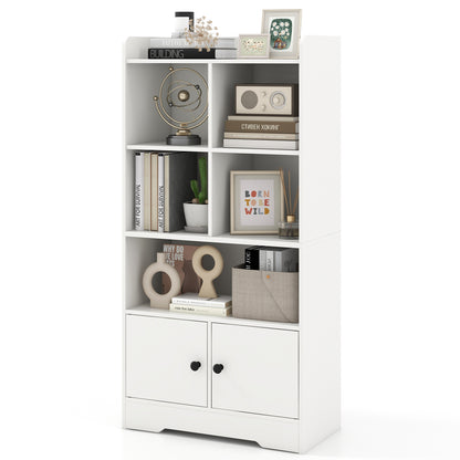 4 Tiers Bookshelf with 4 Cubes Display Shelf and 2 Doors-White