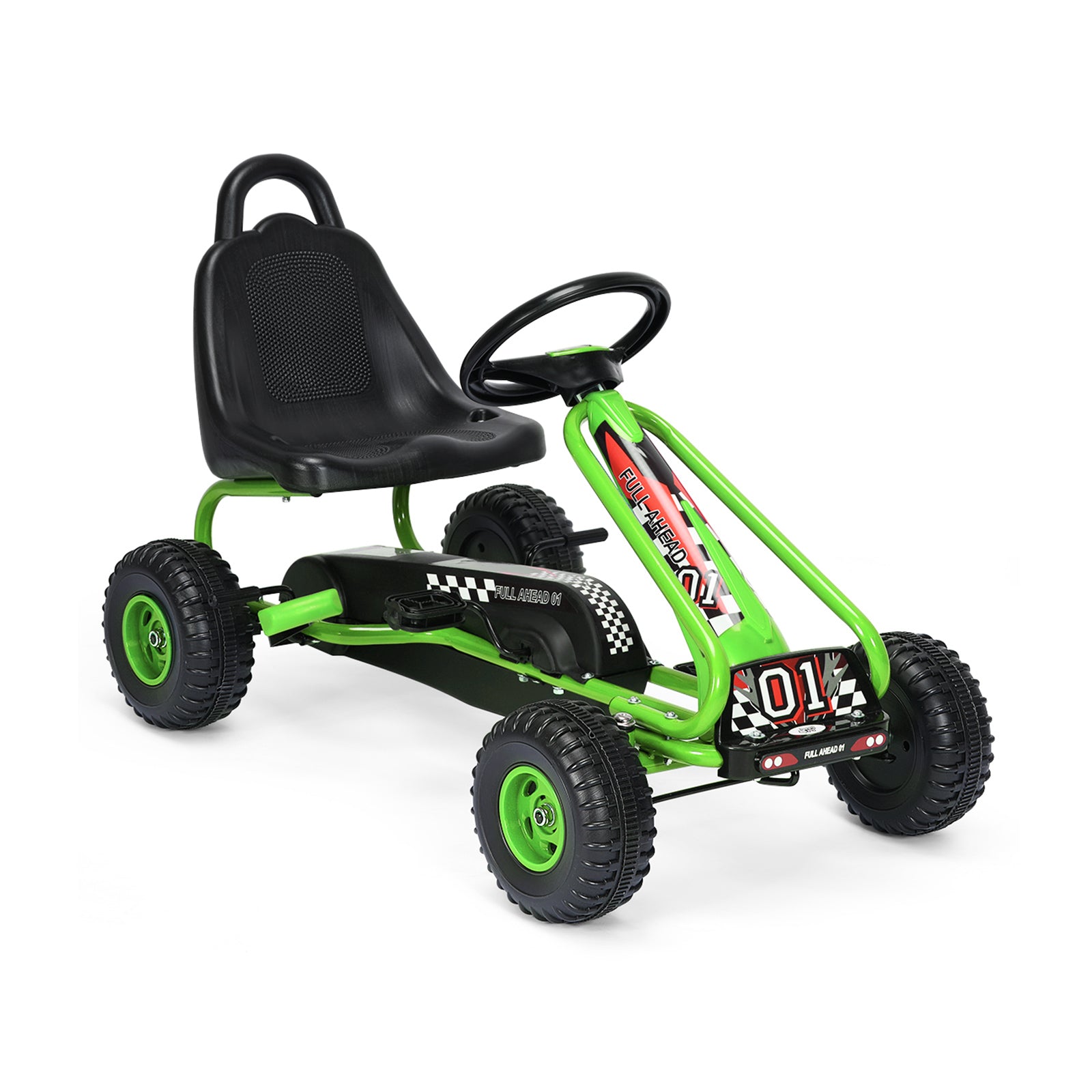 4 Wheel Pedal Powered Ride On Car with Adjustable Seat-Pink - Green