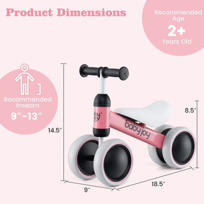 Baby Balance Bike for 2 Years Old Boys Girls No Pedal 4 Wheels-Blue - Pink