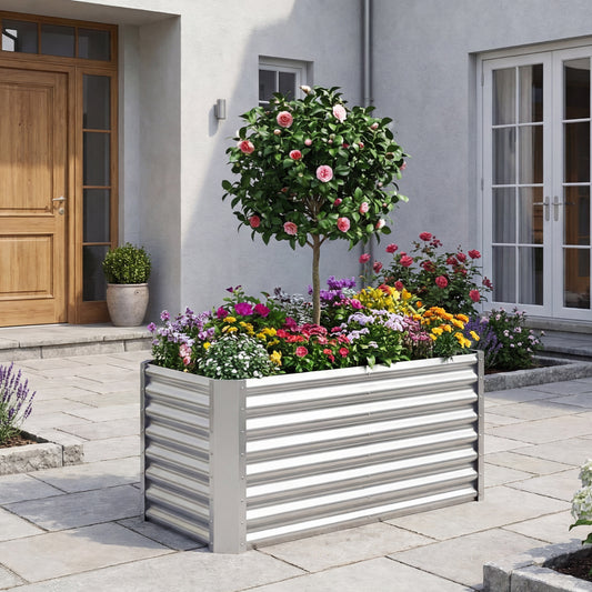 4 x 2 x 2 FT Galvanized Raised Garden Bed Rectangular Galvanized Metal Planter Box