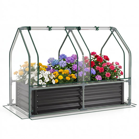 4 x 2 x 3 Feet Small Galvanized Raised Garden Bed with Greenhouse Cover