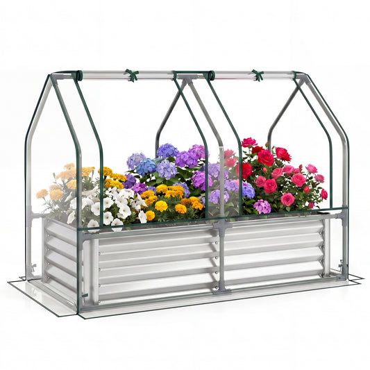 4 x 2 x 3 Feet Small Galvanized Raised Garden Bed with Greenhouse Cover