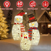 3Pcs 2D Christmas Snowman Yard Decoration Snowman Family Outdoor Decoration With 60Pcs LED Warm Yellow Lights IP44 Waterproof For Christmas Indoor Out